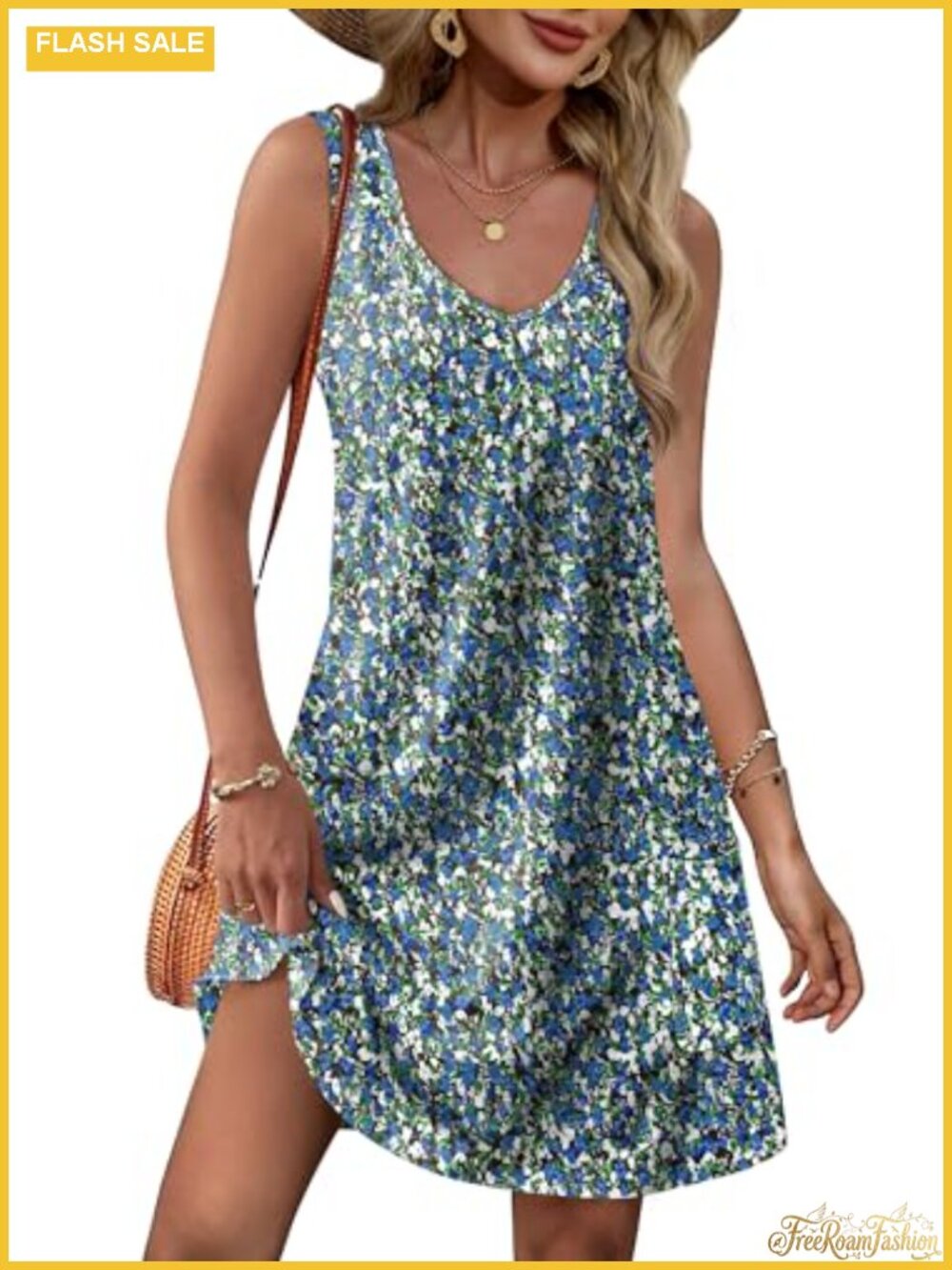 Loose V Neck Sleeveless Sundress with Pockets Flowy Casual Summer Dress